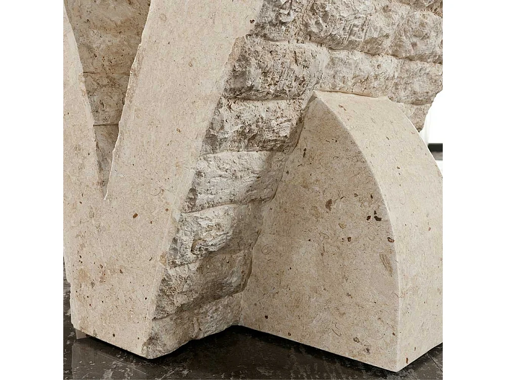 Glas Esstisch mit Steinfuß V-Form Beige