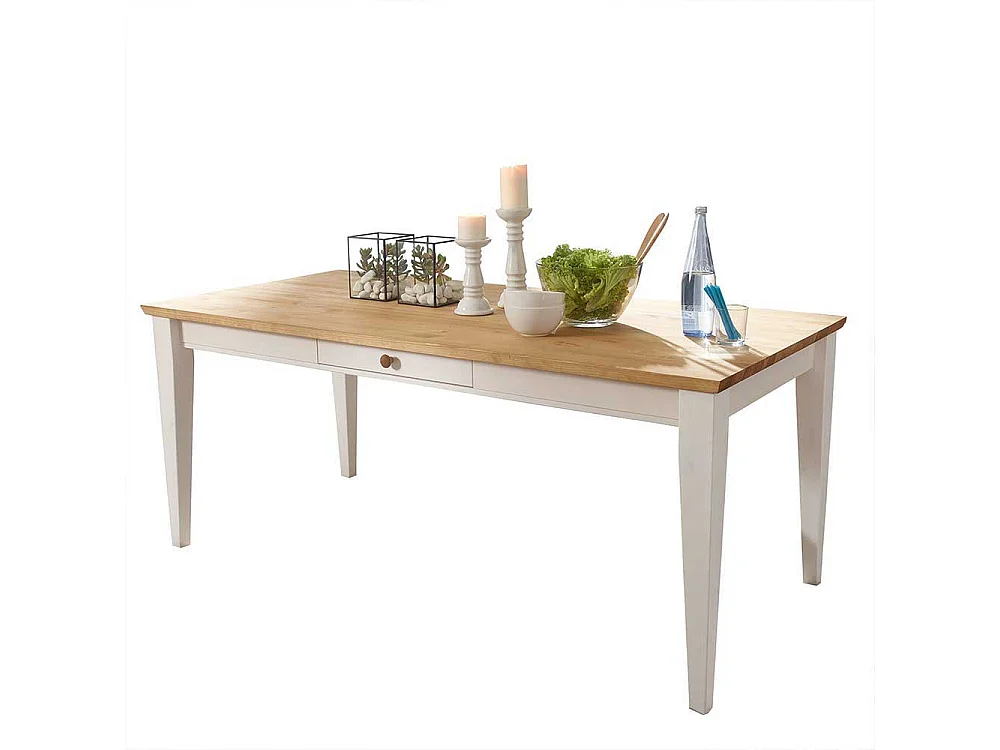 Esszimmertisch in Weiß und Eichefarben Landhausstil