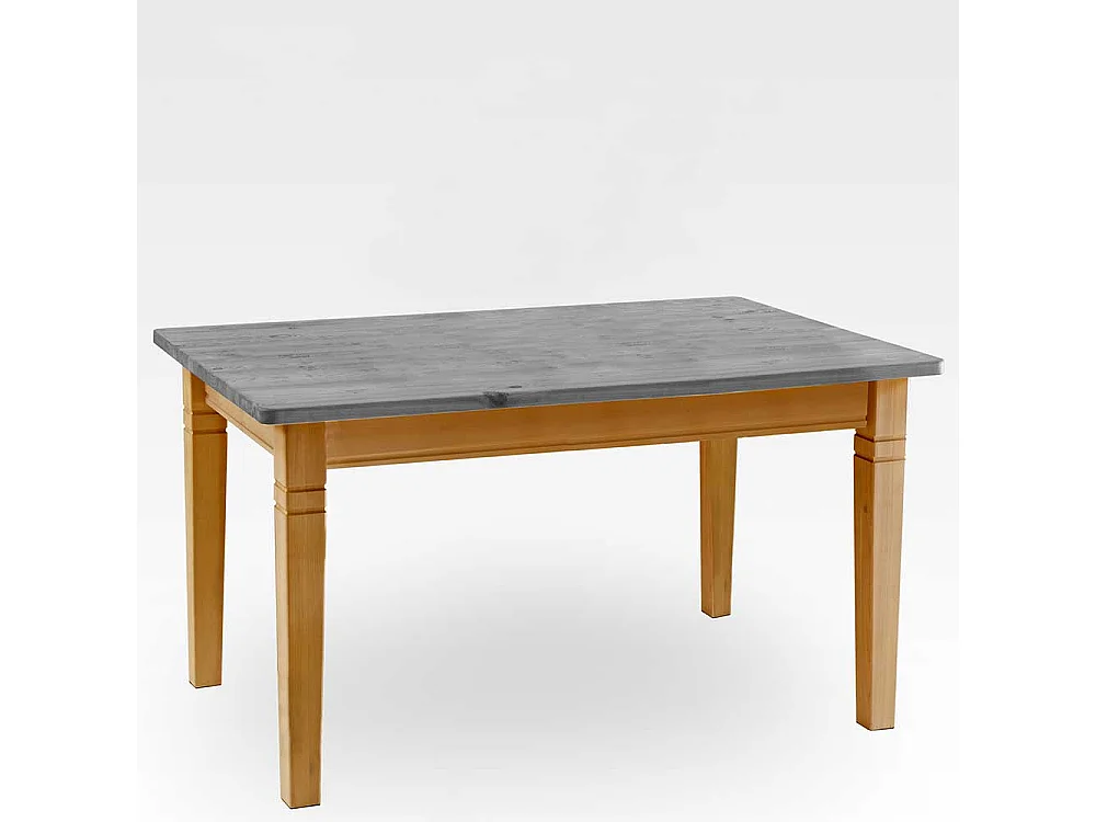 Landhaus Tisch aus Kiefer Massivholz grauer Tischplatte