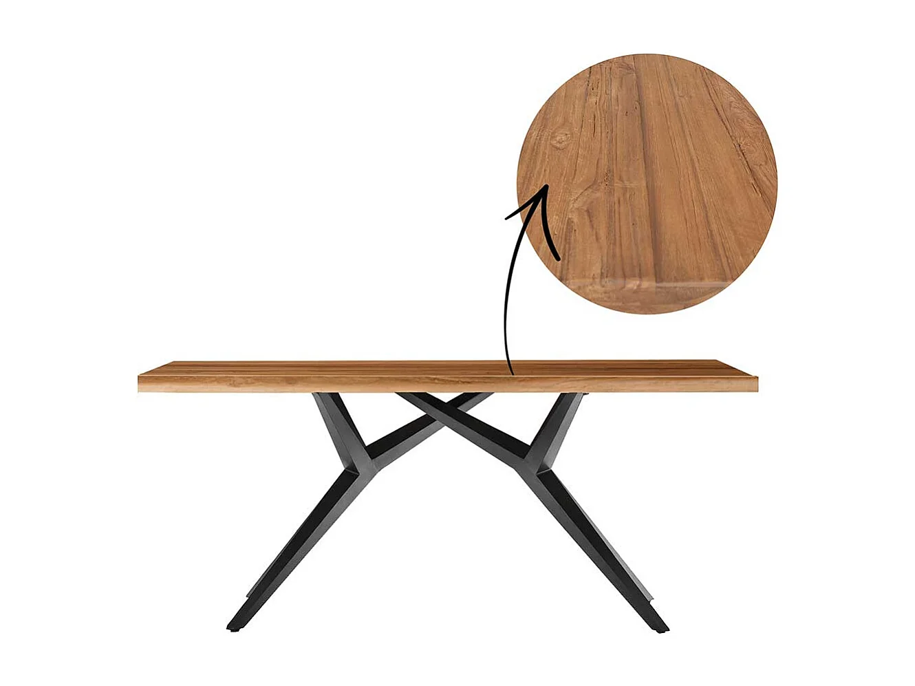 Esszimmer Tisch in Teakfarben und Schwarz Recyclingholz und Metall