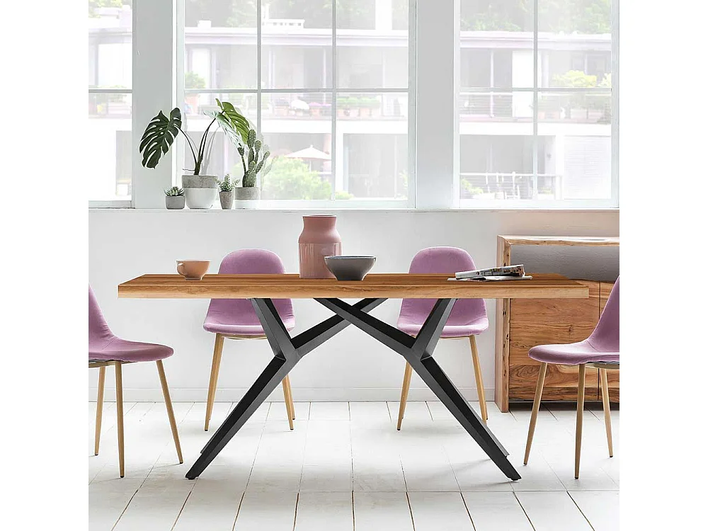 Esszimmer Tisch in Teakfarben und Schwarz Recyclingholz und Metall