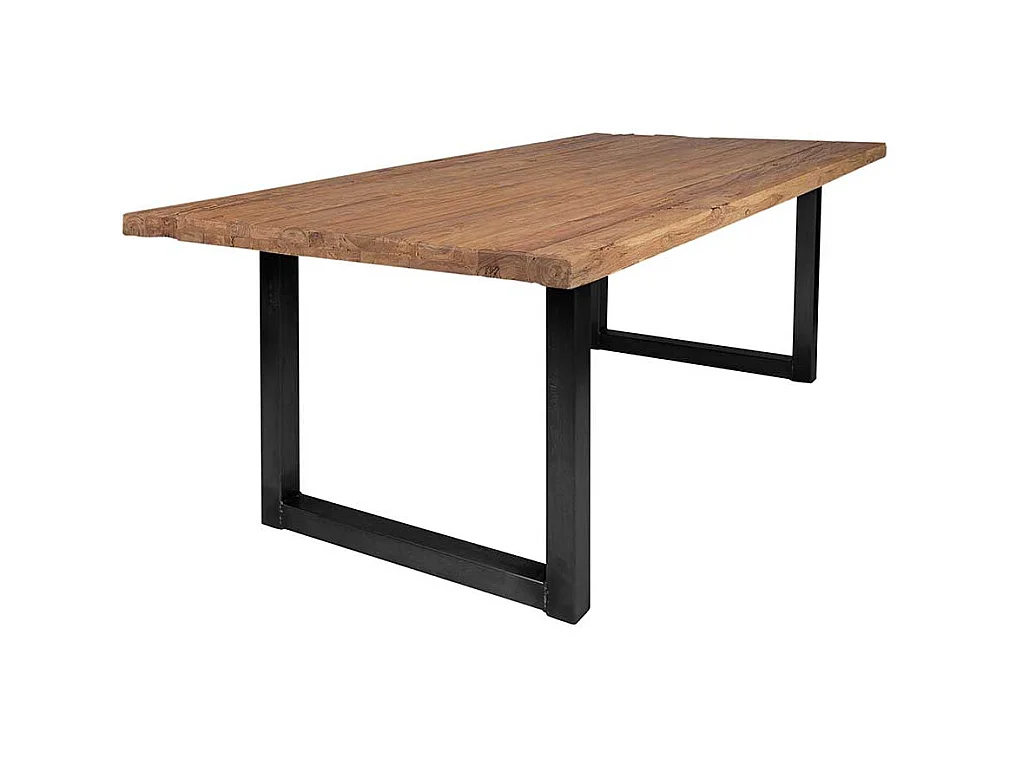 Esstisch aus Teak Recyclingholz Bügelgestell aus Eisen