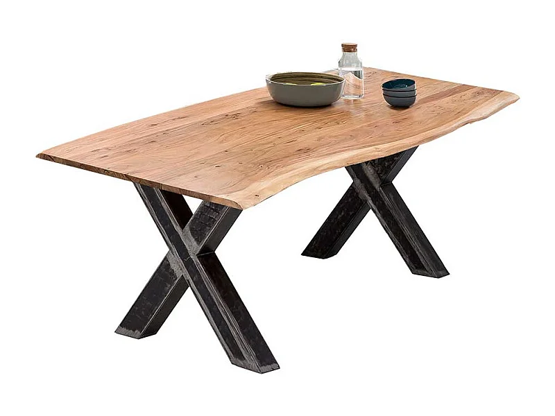 Tisch Massivholz Baumkante aus Akazie und Metall Industry und Loft Stil