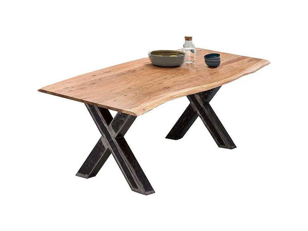 Tisch Massivholz Baumkante aus Akazie und Metall Industry und Loft Stil