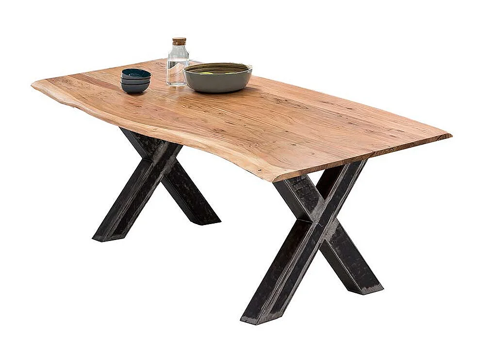 Tisch Massivholz Baumkante aus Akazie und Metall Industry und Loft Stil