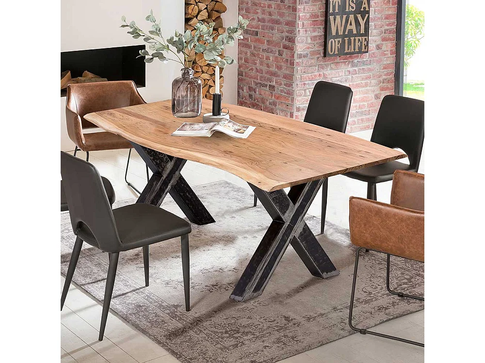 Tisch Massivholz Baumkante aus Akazie und Metall Industry und Loft Stil