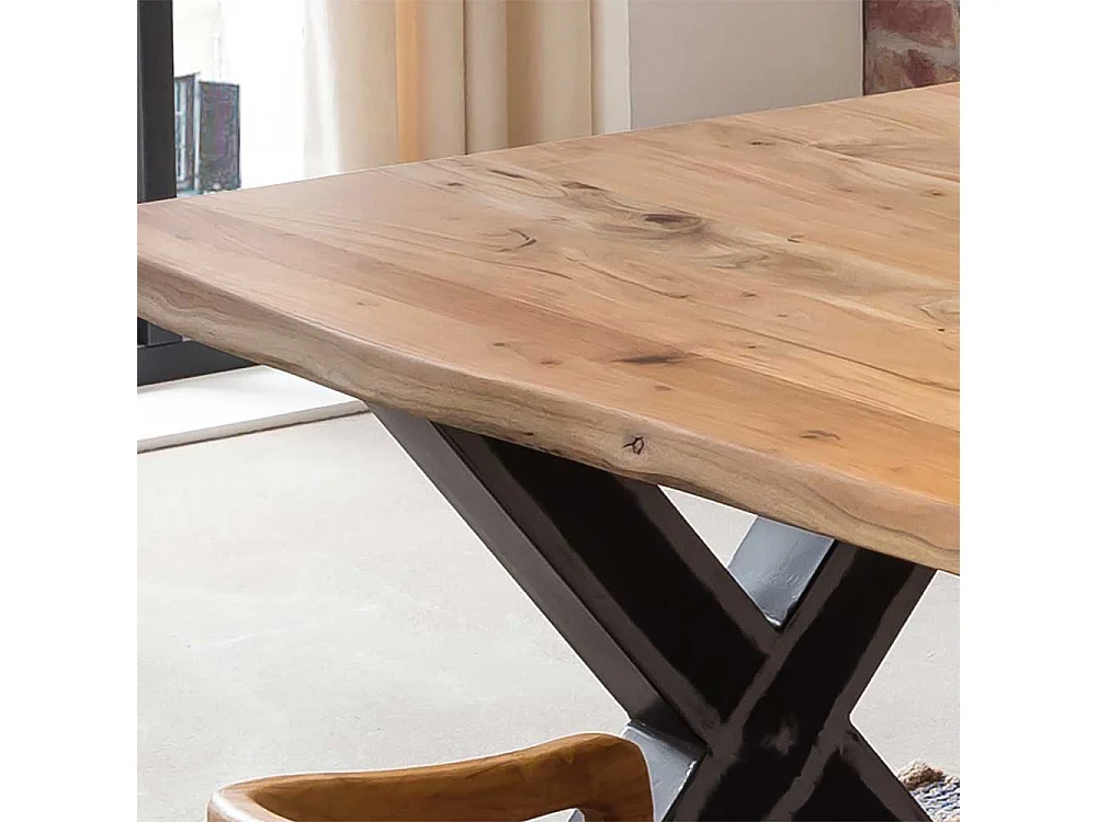 Tisch Massivholz Baumkante aus Akazie und Metall Industry und Loft Stil