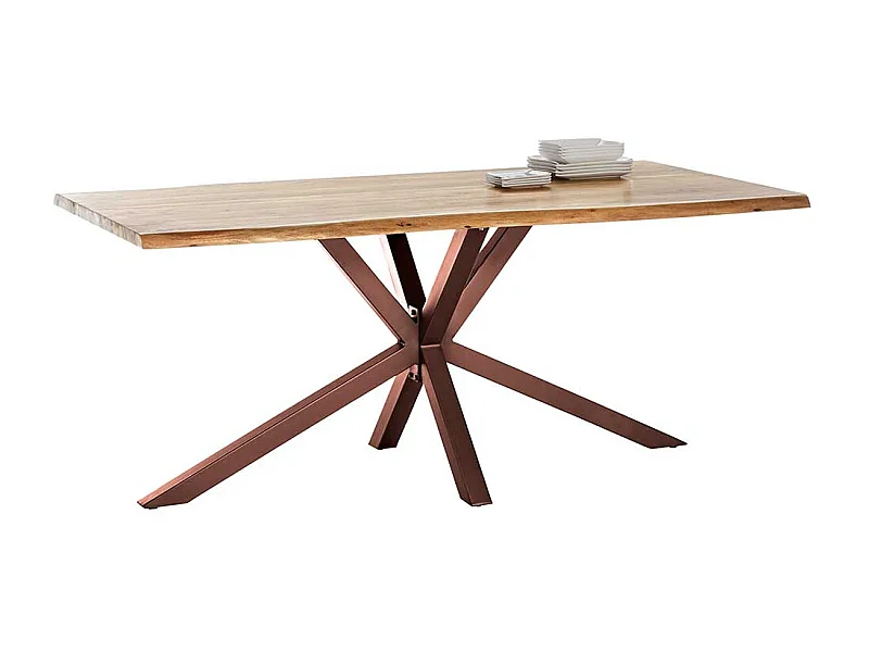 Baumkanten Tisch aus Akazie Massivholz Spider Gestell