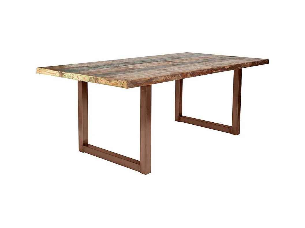 Esszimmertisch aus Recyclingholz Bunt antik Braun Stahl