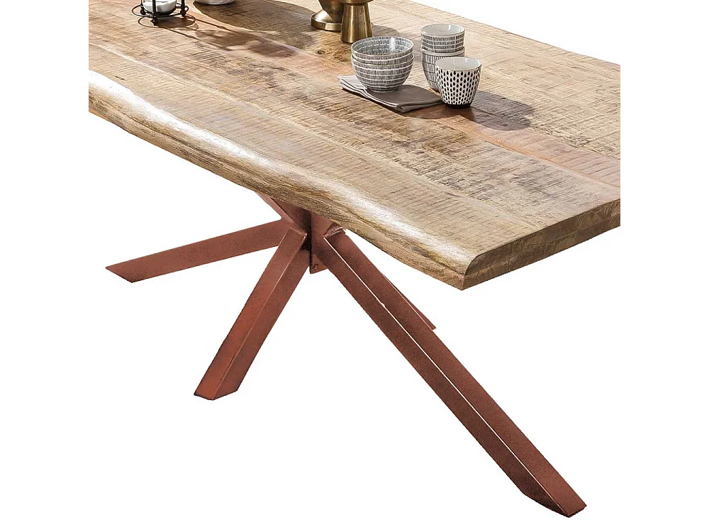 Esszimmertisch aus Mangobaum Massivholz und Eisen Baumkante