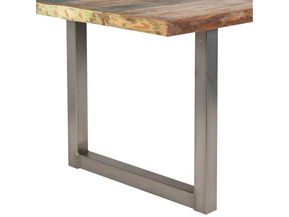 Esszimmertisch aus Recyclingholz Bunt Braun Stahl