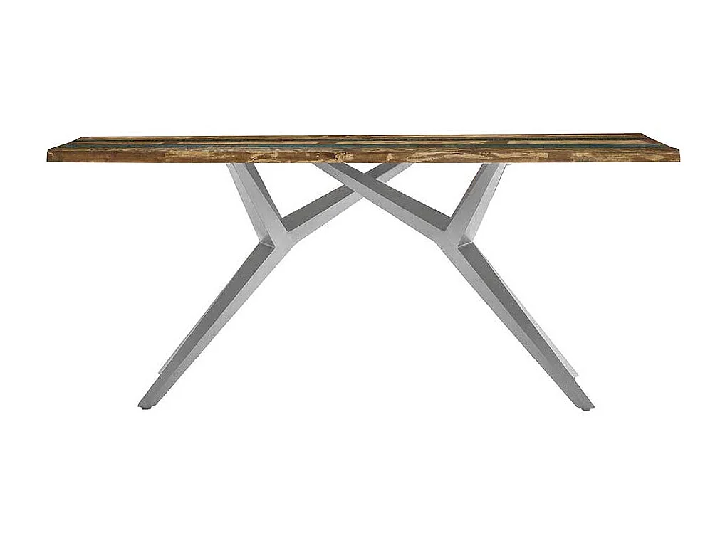 Esstisch aus Recyclingholz Bunt und Antiksilberfarben