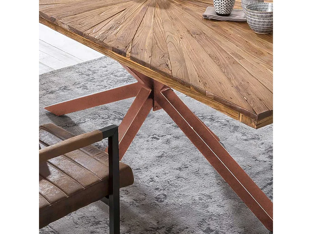 Recyclingholz Esstisch aus Teak massiv lackiert Spider Gestell