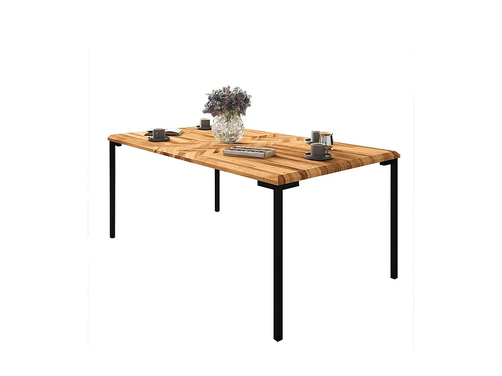 Hochwertiger Esstisch aus Wildeiche Massivholz und Stahl Skandi Design