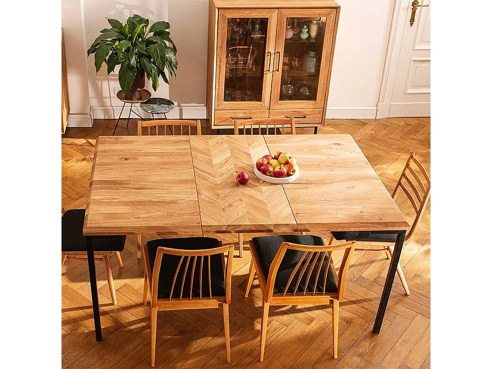 Hochwertiger Esstisch aus Wildeiche Massivholz und Stahl Skandi Design