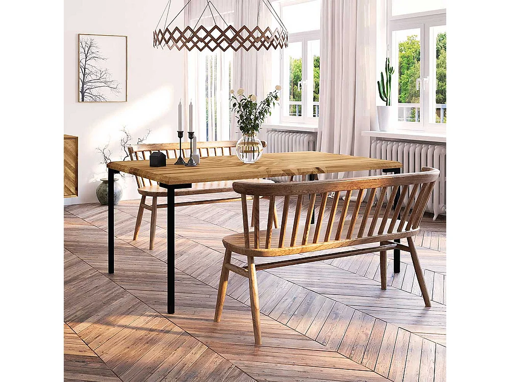 Hochwertiger Esstisch aus Wildeiche Massivholz und Stahl Skandi Design