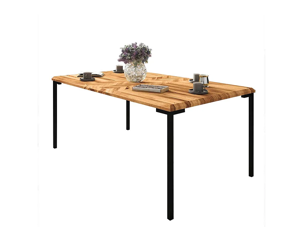 Hochwertiger Esstisch aus Wildeiche Massivholz und Stahl Skandi Design