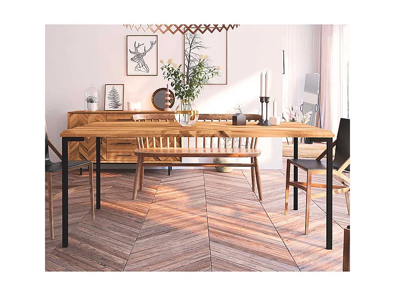 Hochwertiger Esstisch aus Wildeiche Massivholz und Stahl Skandi Design