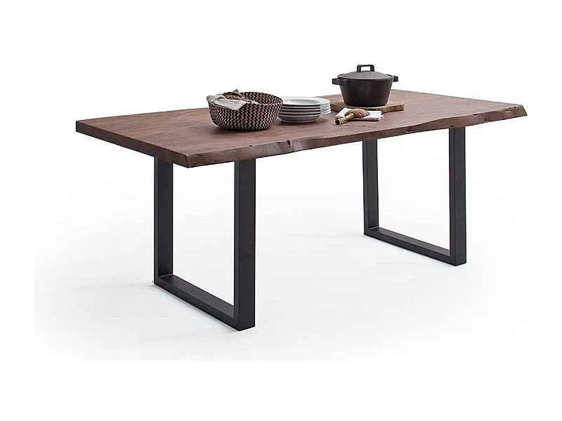 Essenstisch aus Akazie Massivholz mit Bügelgestell