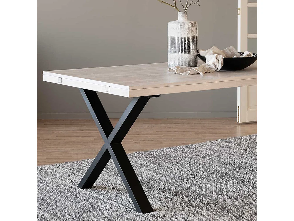 Massivtisch in Eiche White Wash Metallgestell