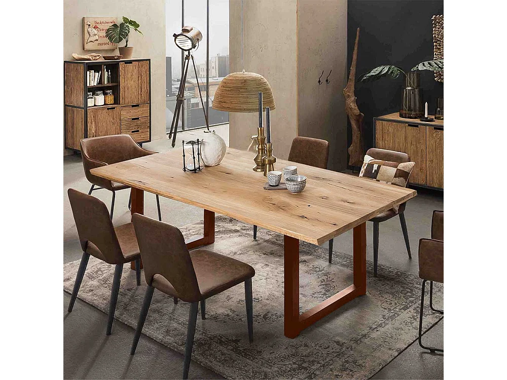 Küchen Tisch in Wildeiche und Braun Massivholzplatte