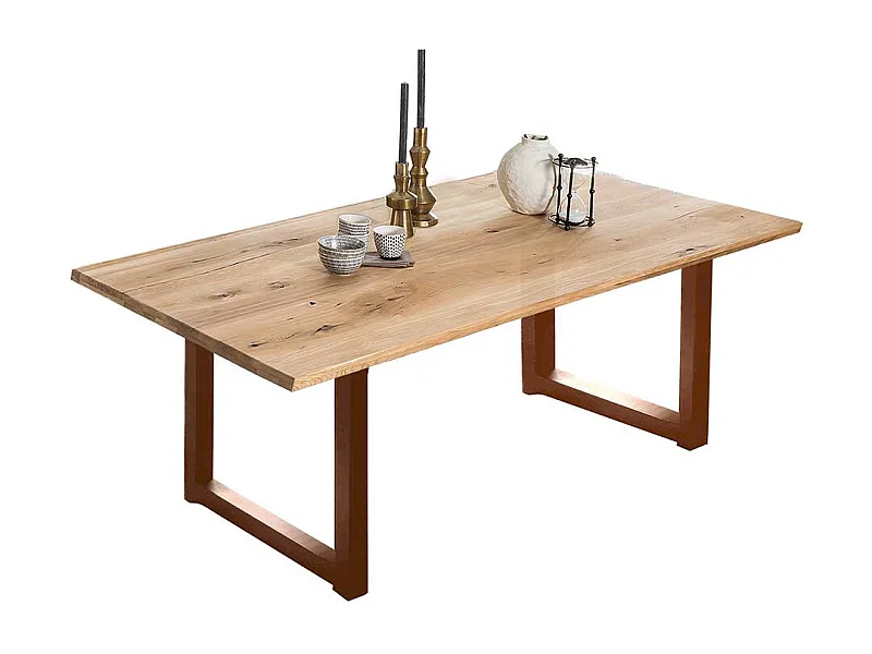 Küchen Tisch in Wildeiche und Braun Massivholzplatte