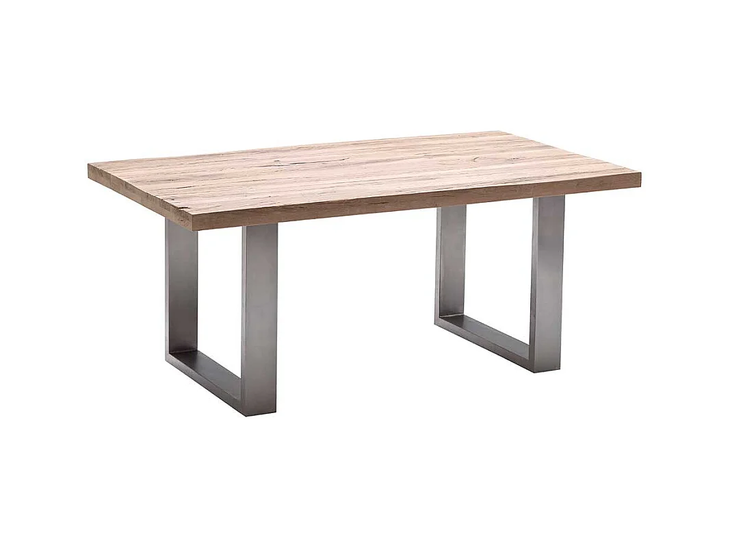 Küchentisch aus Zerreiche massiv gekälkt Edelstahl Bügelgestell