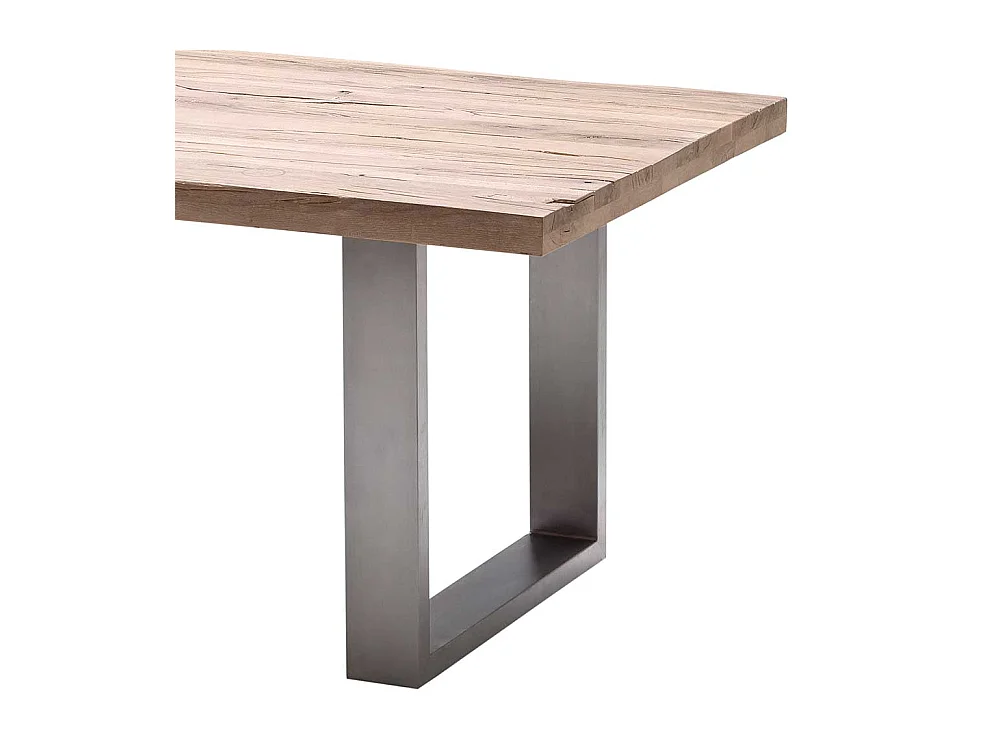 Küchentisch aus Zerreiche massiv gekälkt Edelstahl Bügelgestell