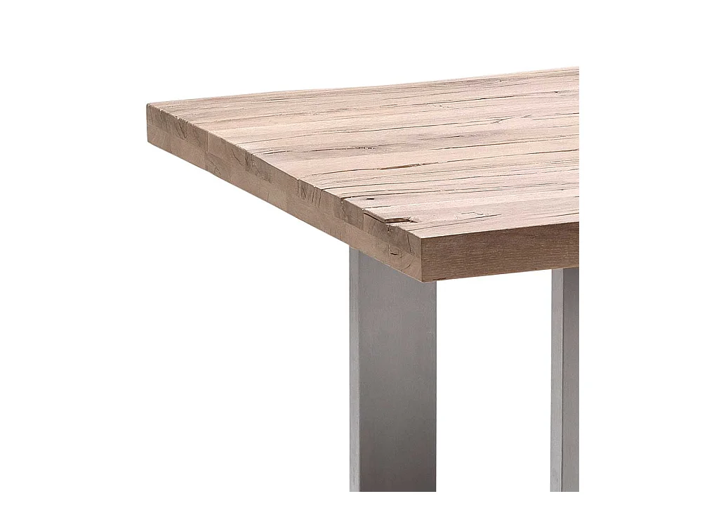 Küchentisch aus Zerreiche massiv gekälkt Edelstahl Bügelgestell