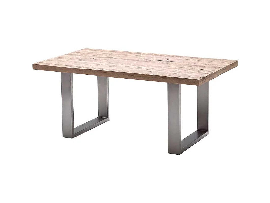 Küchentisch aus Zerreiche massiv gekälkt Edelstahl Bügelgestell