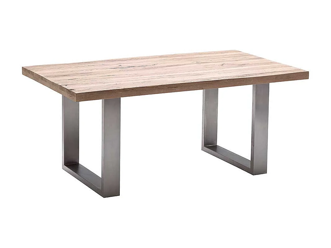 Küchentisch aus Zerreiche massiv gekälkt Edelstahl Bügelgestell