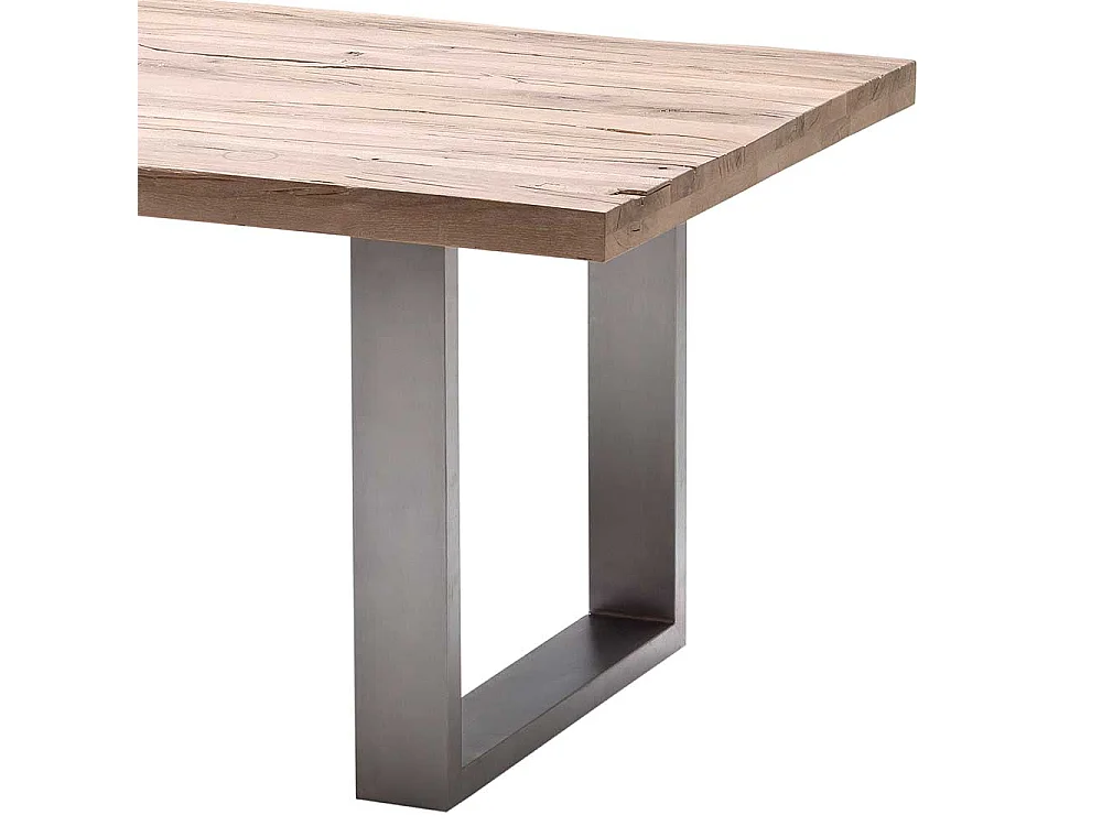 Küchentisch aus Zerreiche massiv gekälkt Edelstahl Bügelgestell