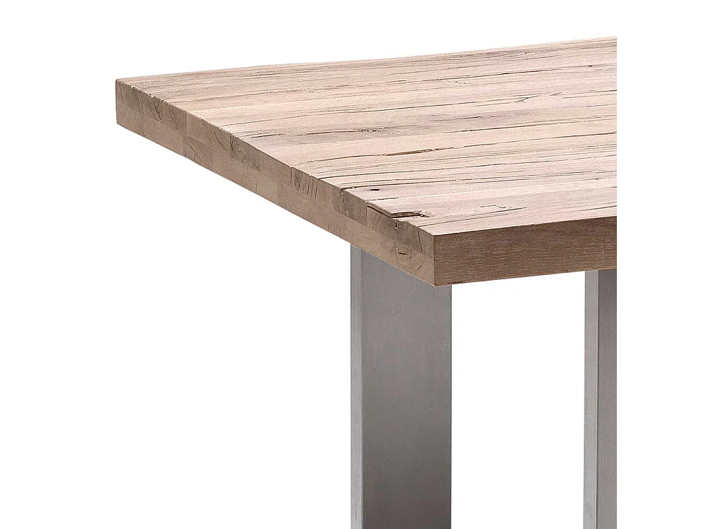 Küchentisch aus Zerreiche massiv gekälkt Edelstahl Bügelgestell