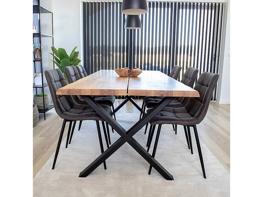 Esszimmertisch aus Eiche Massivholz und Stahl 200 cm breit