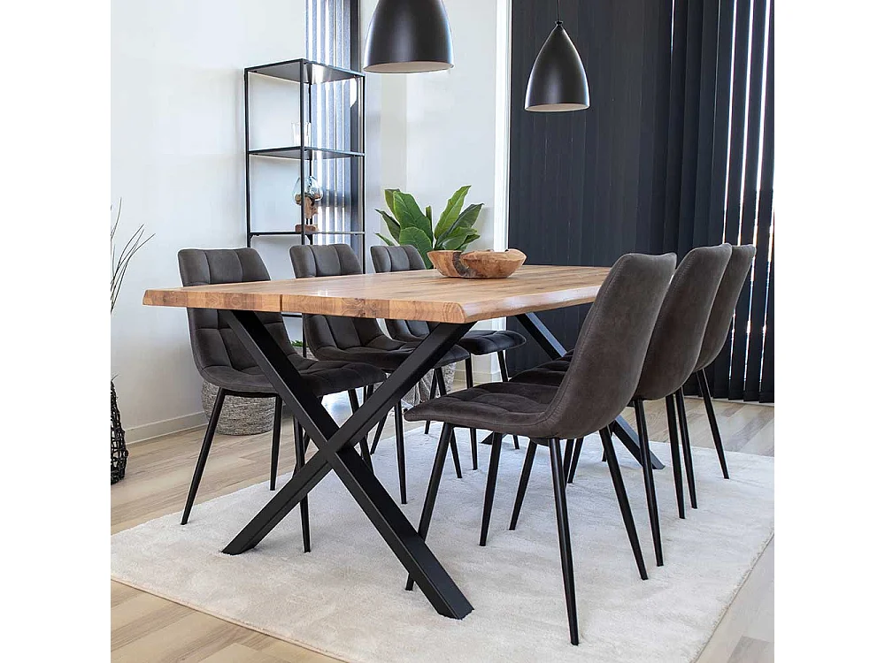 Esszimmertisch aus Eiche Massivholz und Stahl 200 cm breit