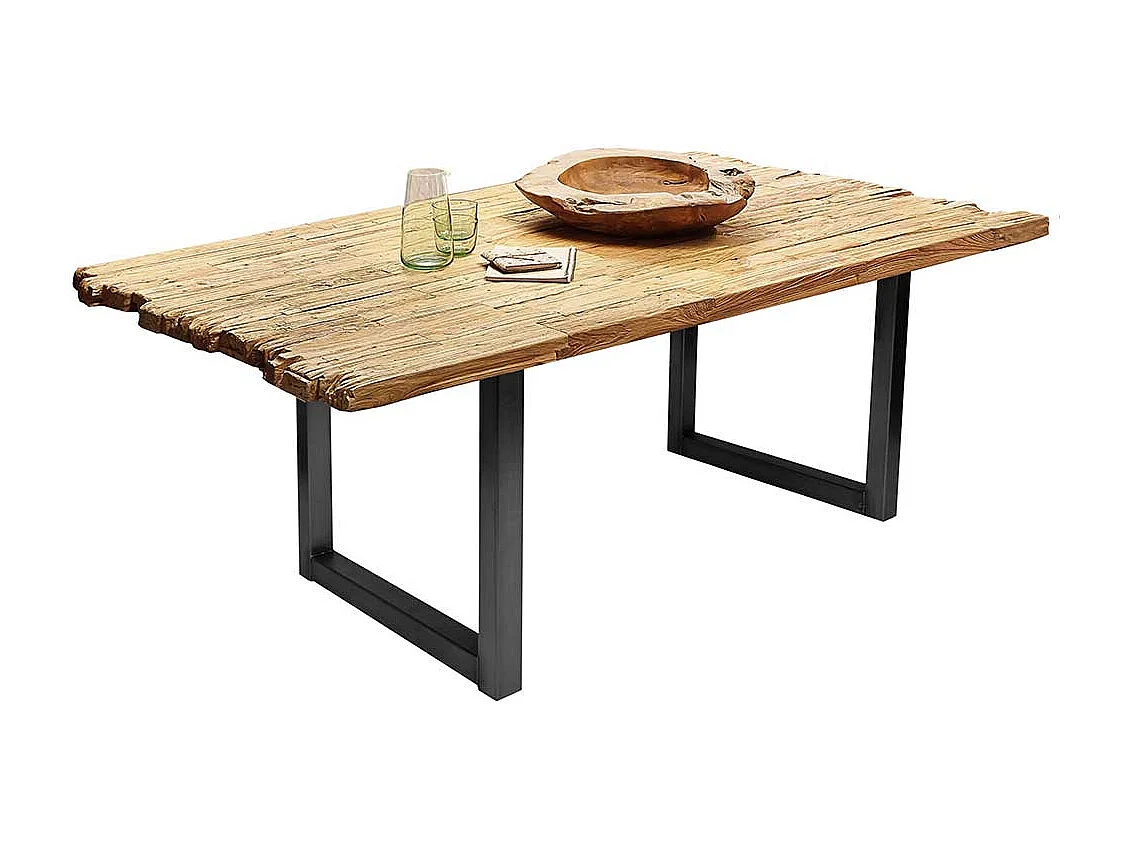 Design Esszimmertisch aus Teak Recyclingholz und Stahl 100 cm tief