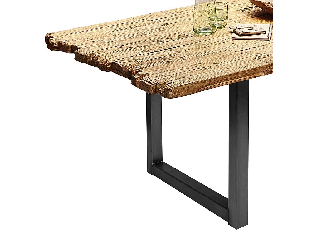 Design Esszimmertisch aus Teak Recyclingholz und Stahl 100 cm tief