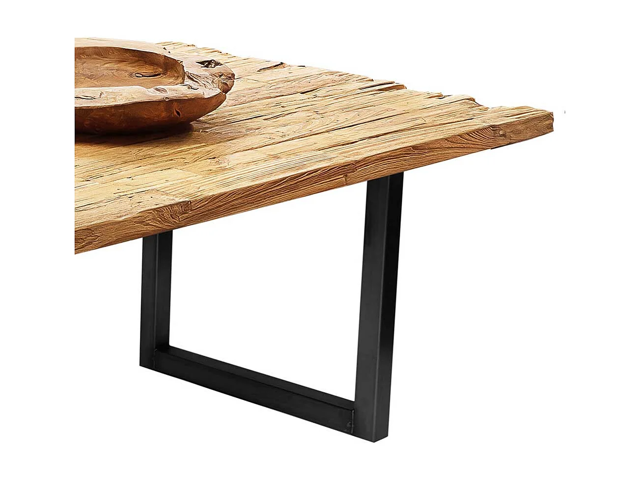 Design Esszimmertisch aus Teak Recyclingholz und Stahl 100 cm tief