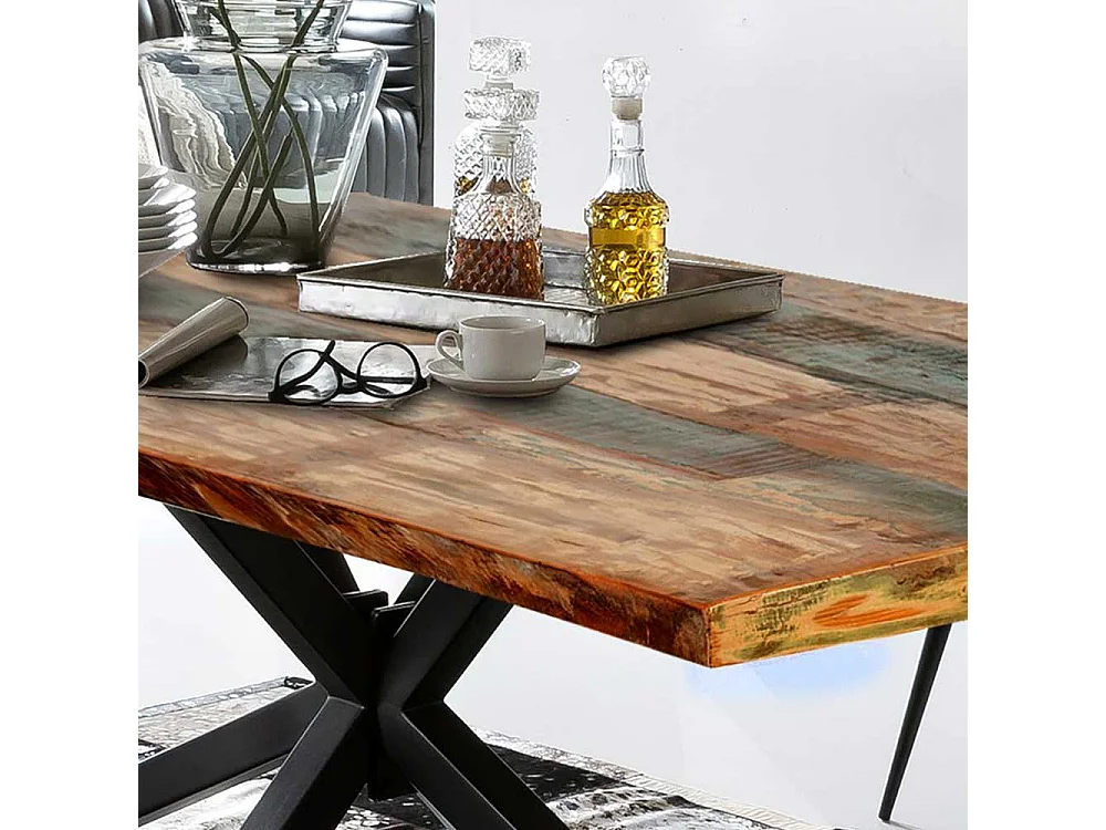 Recyclingholz Esstisch in Bunt und Schwarz Loft Style