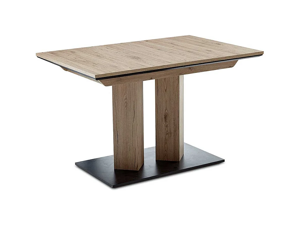 Esszimmertisch in Wildeichefarben & Schwarz Säulengestell