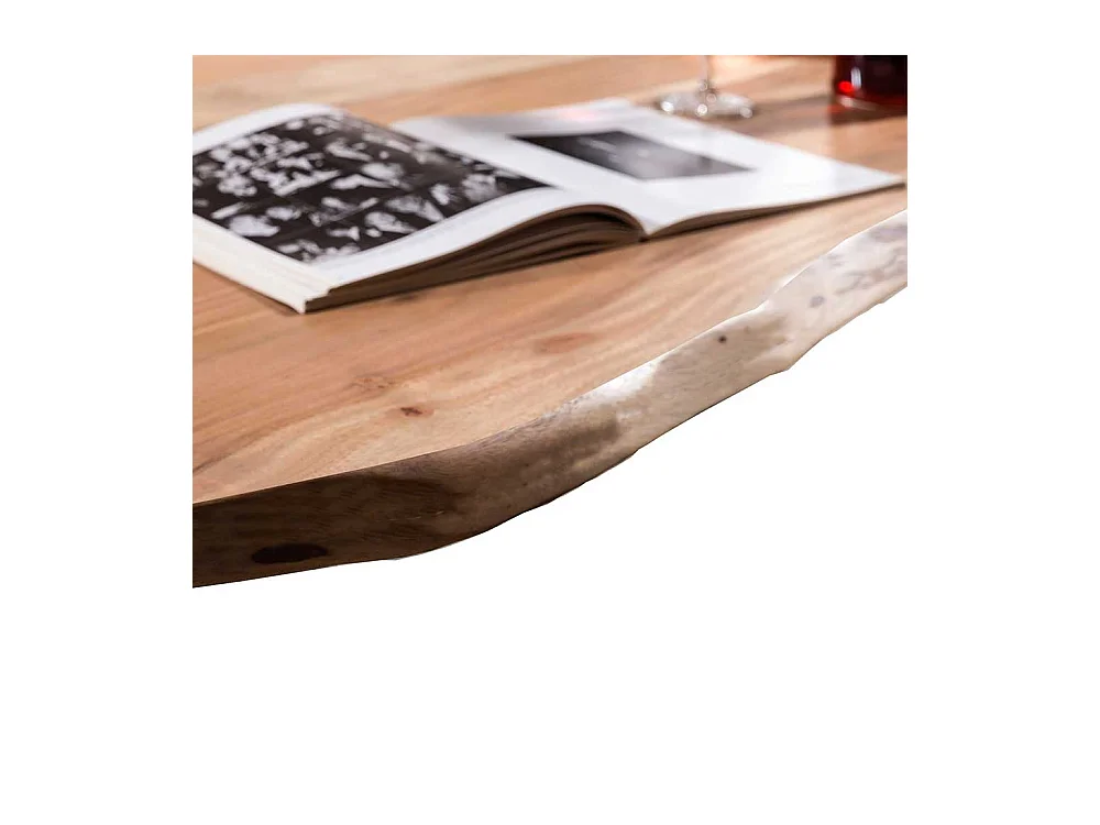 Baumkanten Esstisch aus Akazie Massivholz und Eisen Loft Design