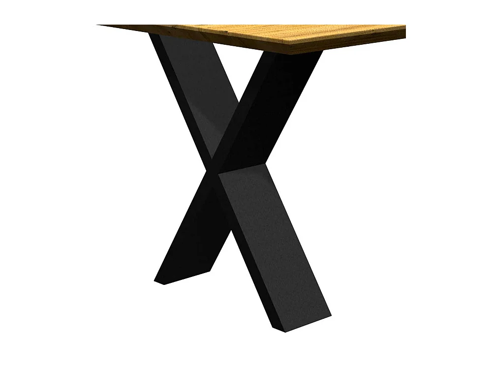 Esstisch massiv Eiche mit Schweizer Kante X Gestell aus Metall