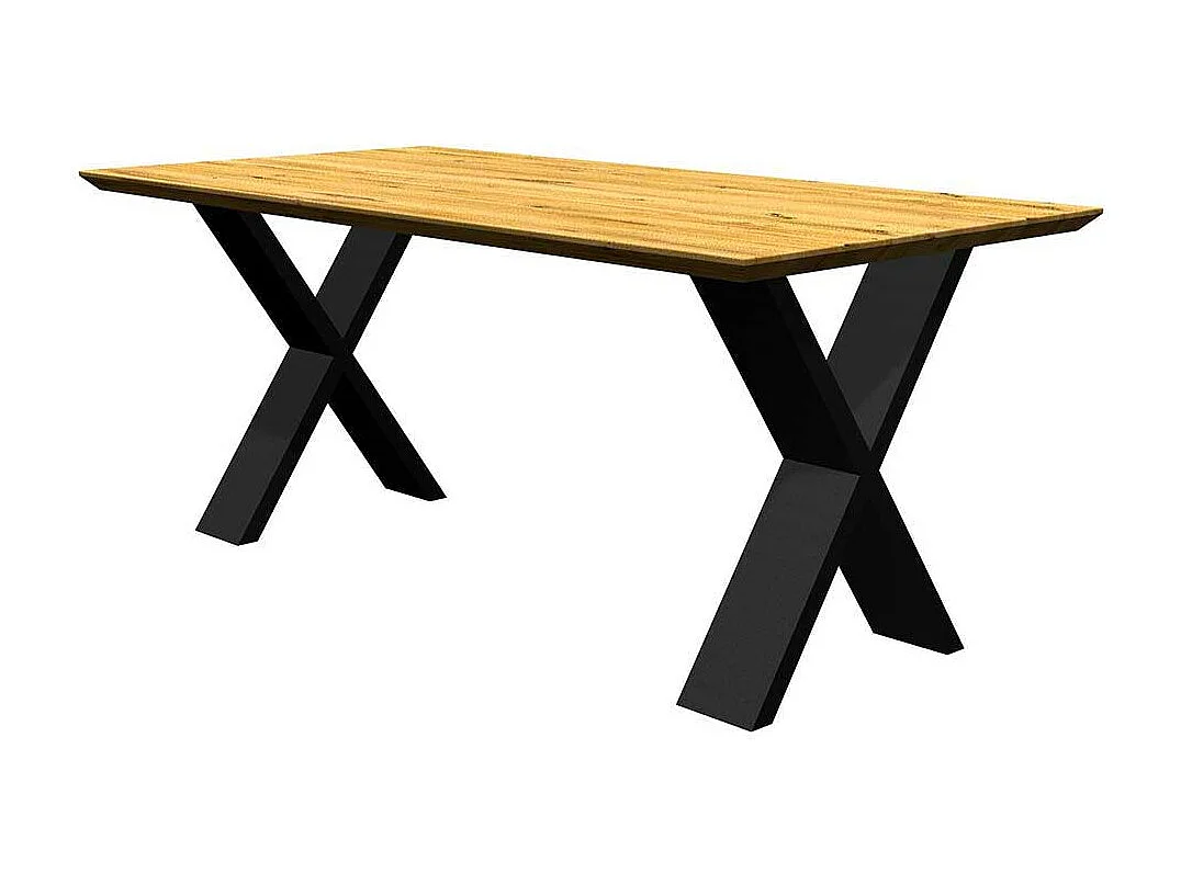 Esstisch massiv Eiche mit Schweizer Kante X Gestell aus Metall