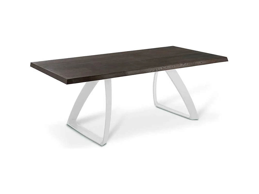 Premium Esstisch in Eiche dunkel furniert weißes Metallbügelgestell