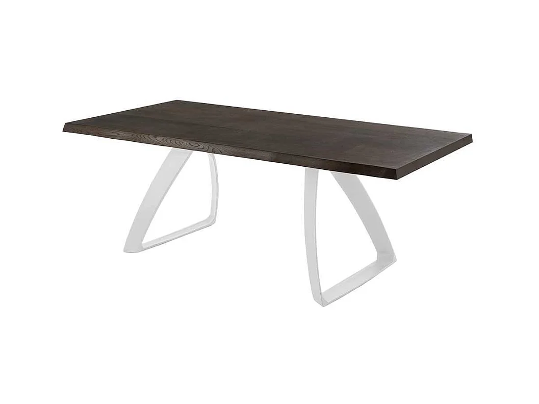 Premium Esstisch in Eiche dunkel furniert weißes Metallbügelgestell