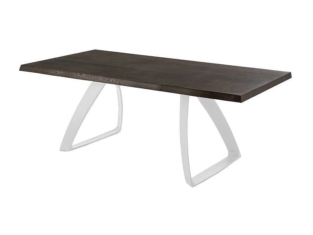 Premium Esstisch in Eiche dunkel furniert weißes Metallbügelgestell