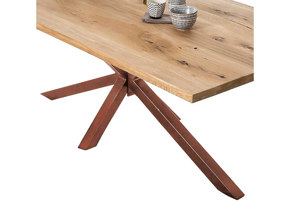 Baumkanten Esstisch aus Wildeiche Massivholz Eisen