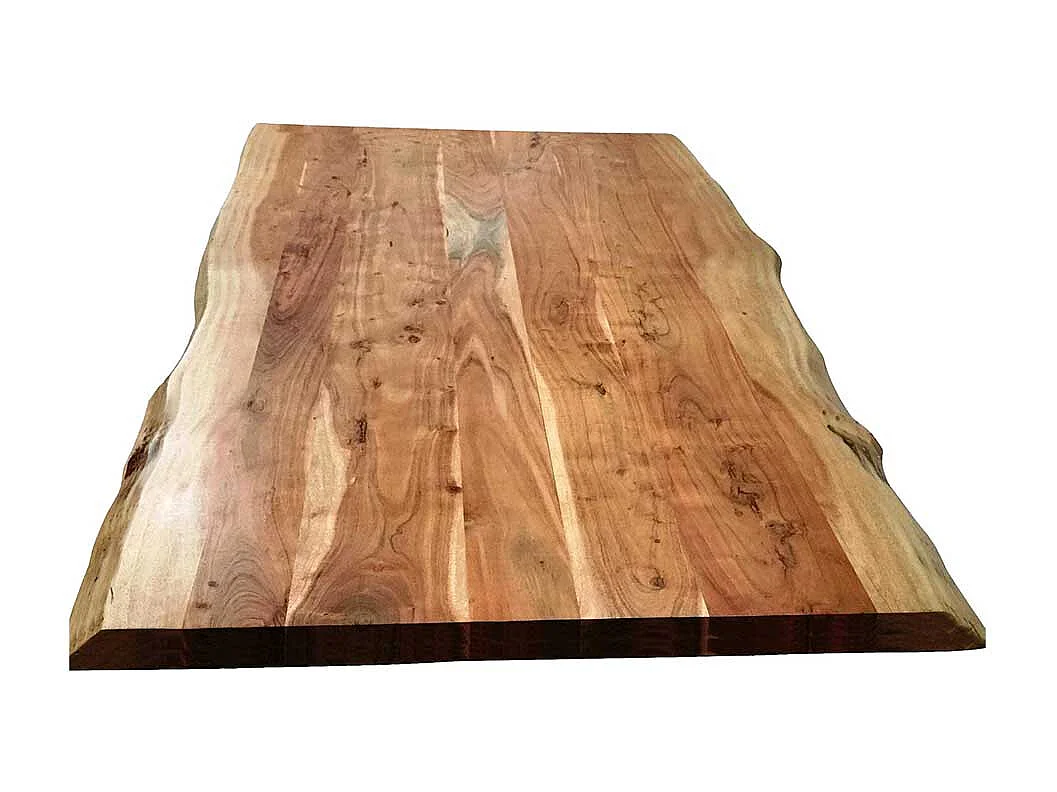 Tisch Massivholz Baumkante in Akaziefarben und Braun lackiert