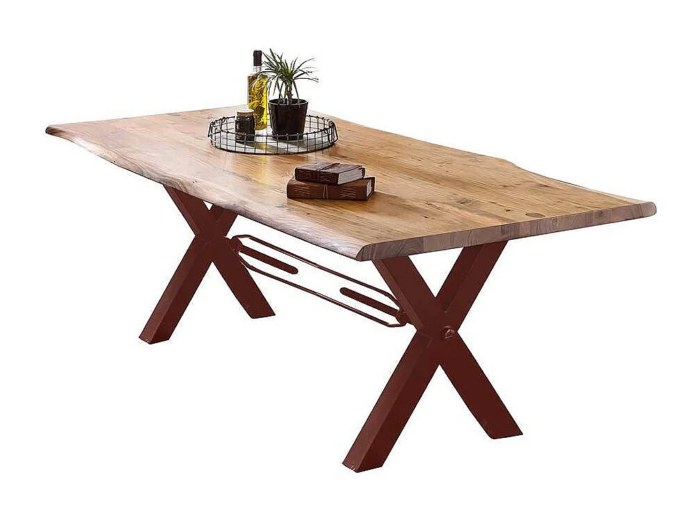 Tisch Massivholz Baumkante in Akaziefarben und Braun lackiert