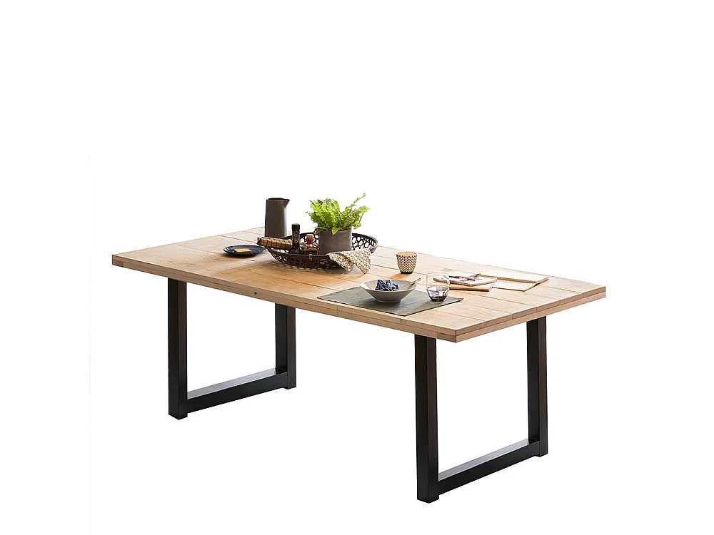 Massivtisch Gerüstholz Platte naturbelassen Bügelgestell